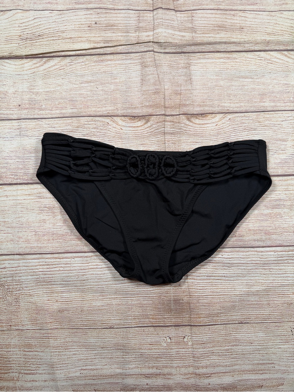 BECCA by Rebecca Virtue Black Braided‎ Waist Swimwear Bikini Bottom
